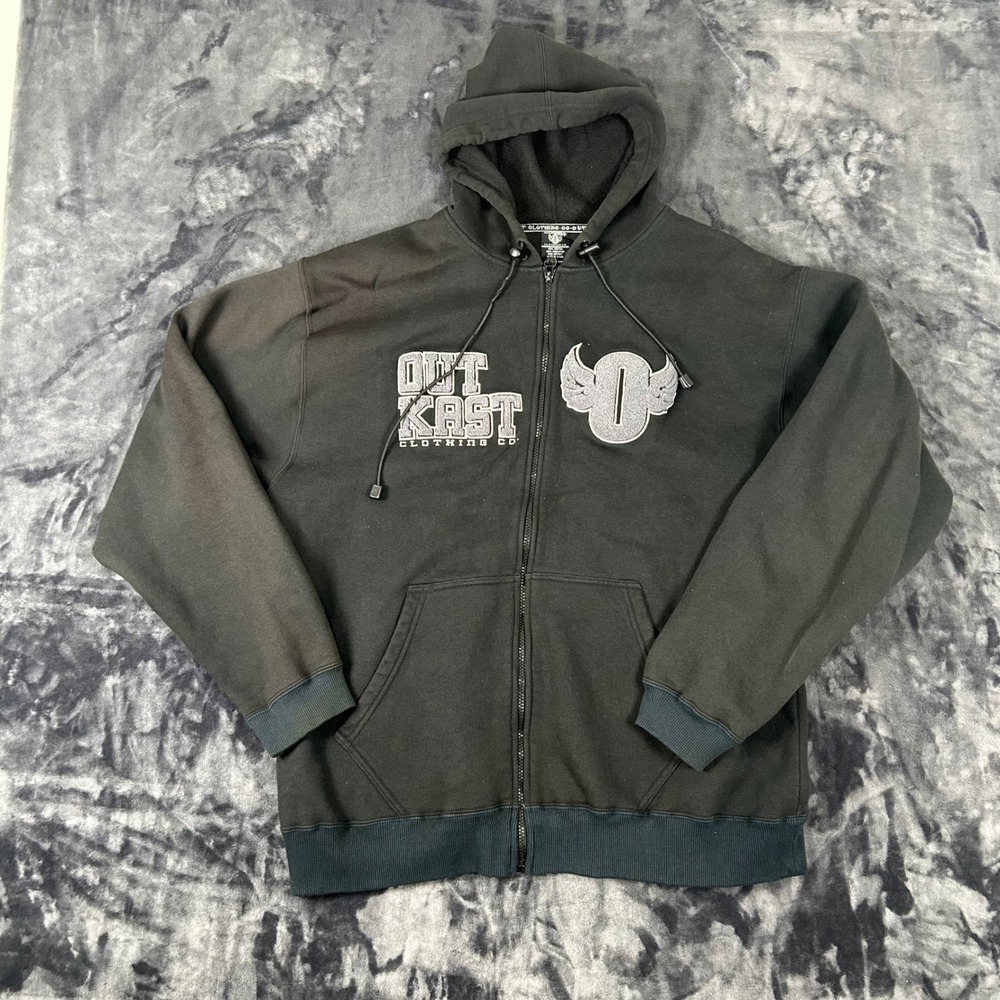 Outkast Clothing Co Zip Up Hoodie Mens XL Black Y2K Streetwear Hip Hop
